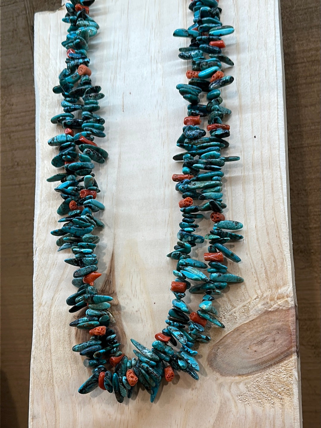 Vintage 2 Strand Turquoise and Coral Necklace