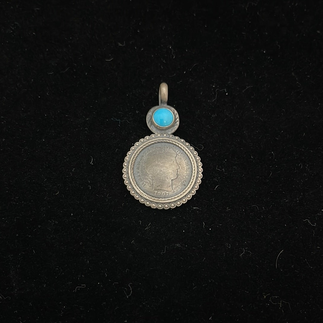 1907 Dime with Sleeping Beauty Turquoise Pendant