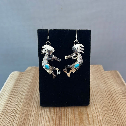 Sleeping Beauty Turquoise on Kokopelli Dangle Hook Earrings