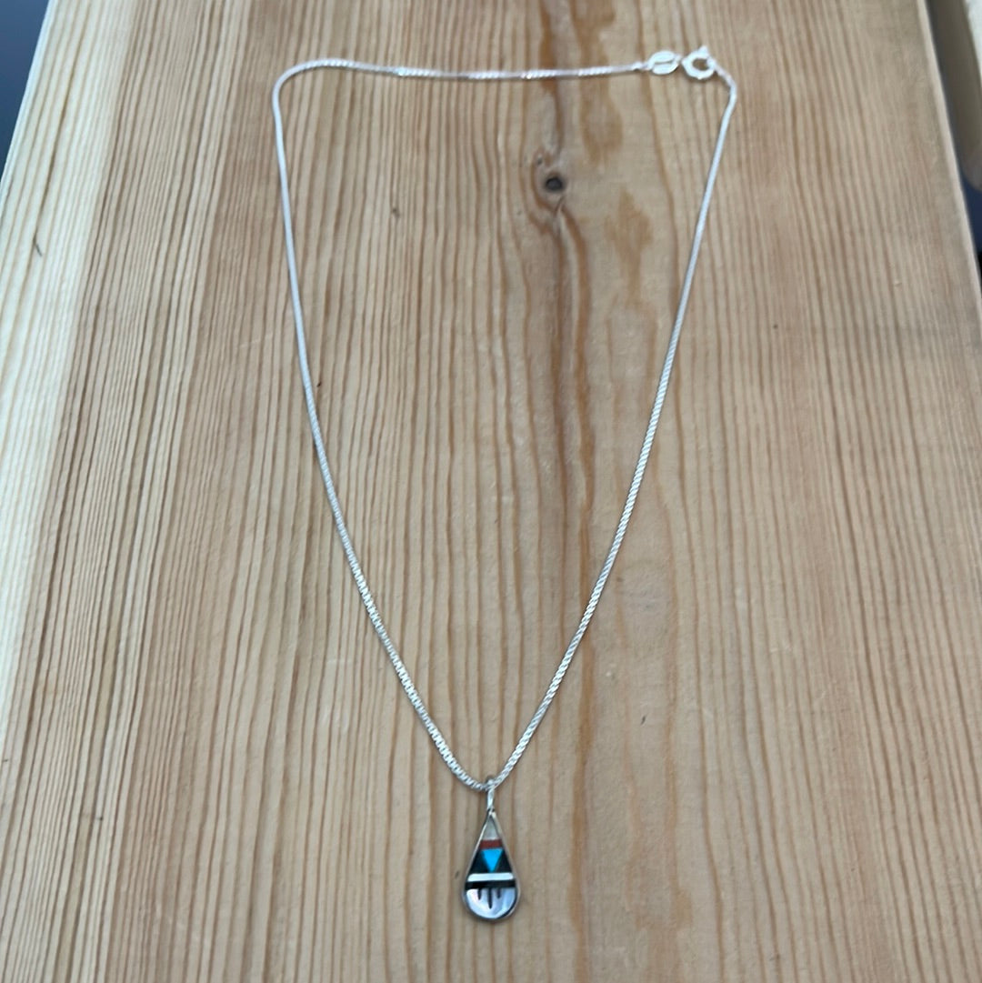 Teardrop Inlay Pendant with Silver 16-Inch Silver Necklace