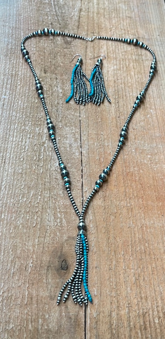 Navajo Pearl Tassel 36” Necklace & Earring Set