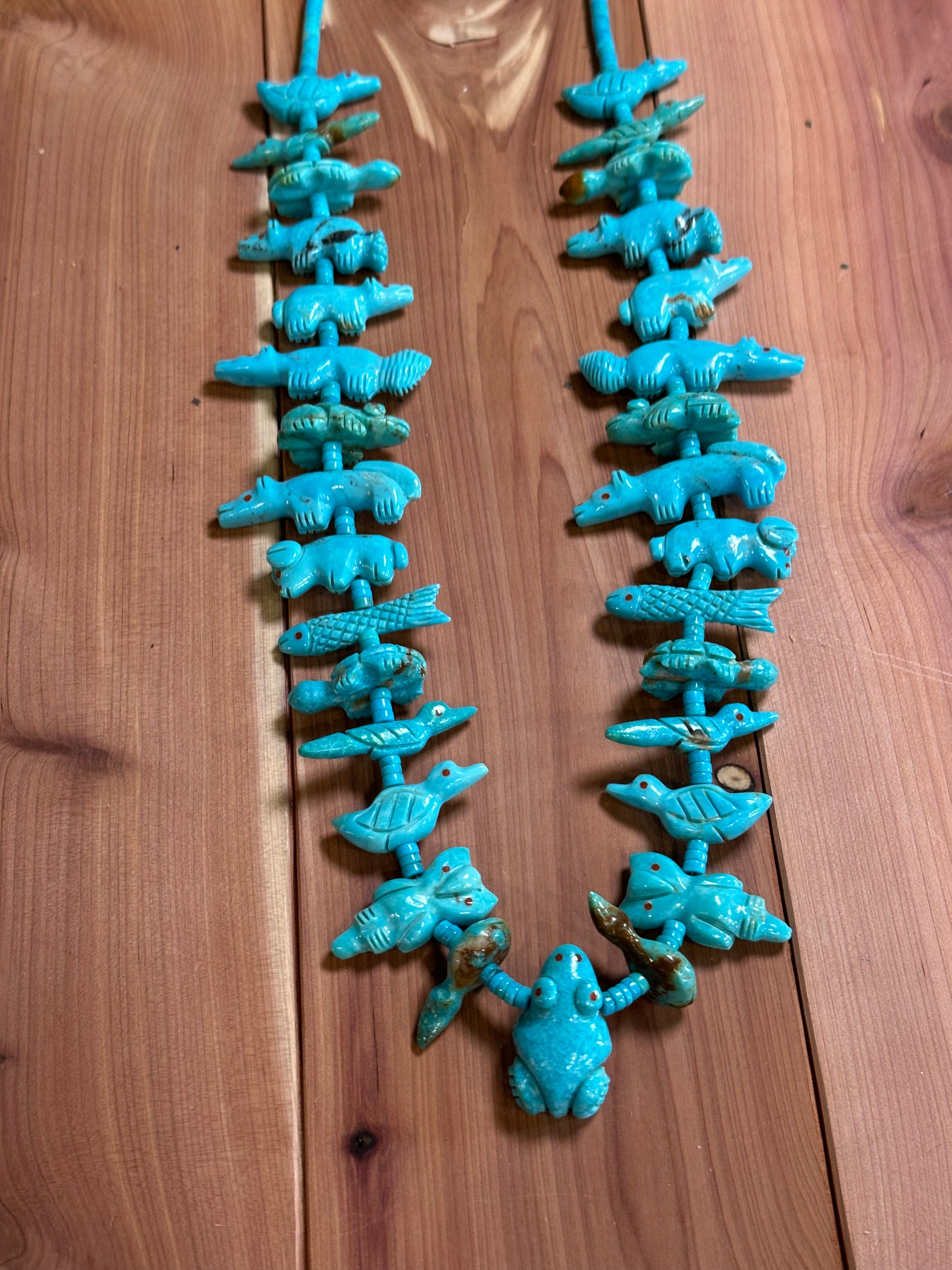 Vintage Blue Turquoise Hand Carved Fetish Necklace by Peter Vintage Blue Turquoise Hand Carved Fetish Necklace by Peter