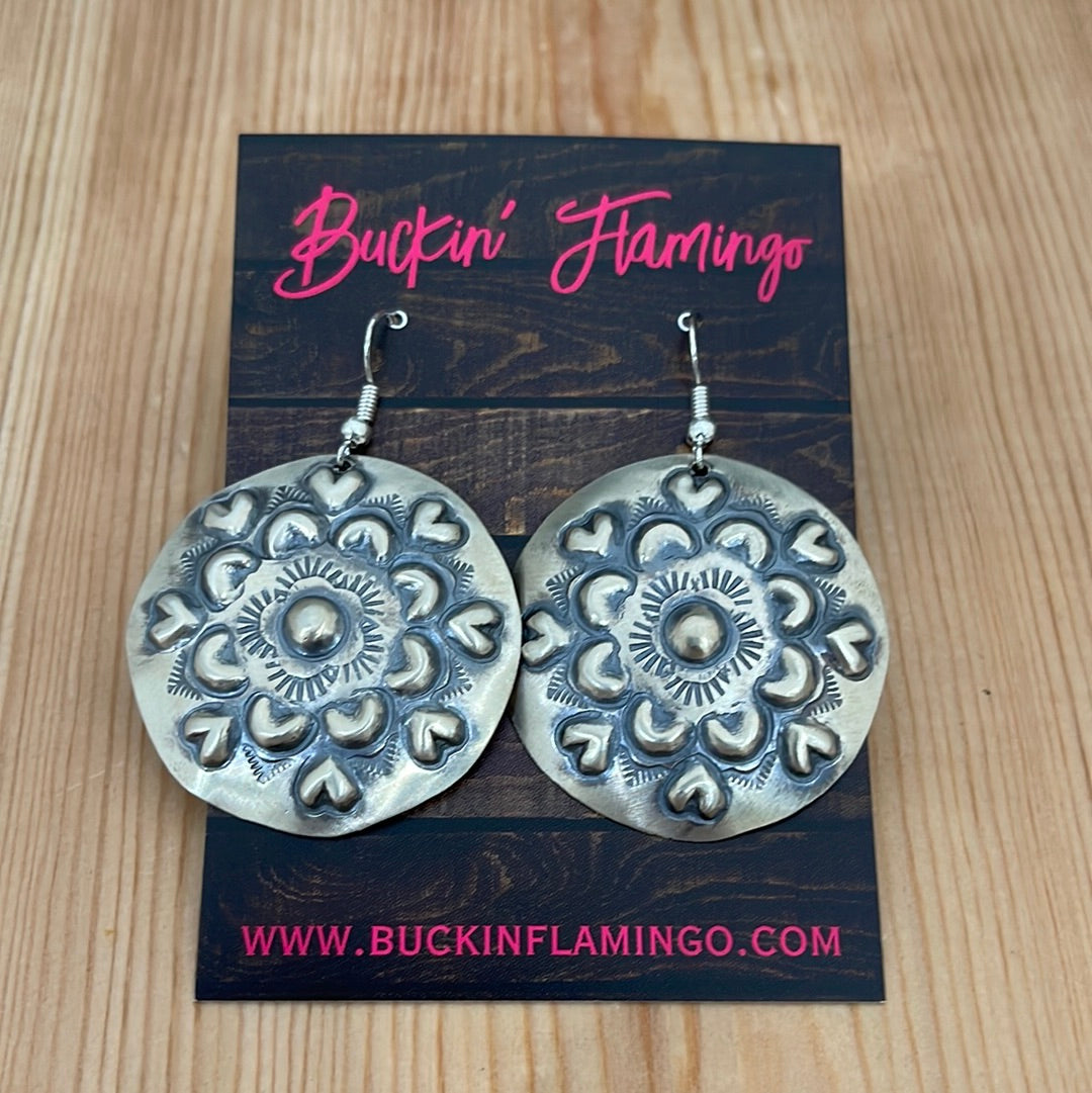 Silver Rounds with Stamp Hook Earrings