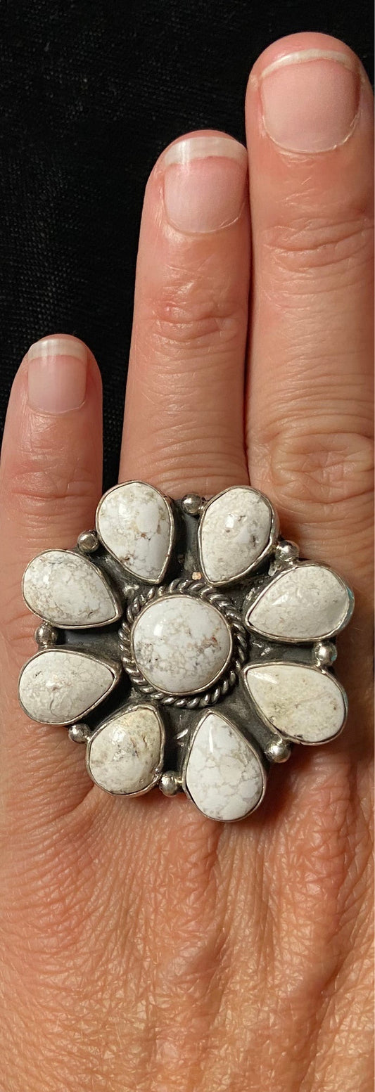 Adjustable White Buffalo Cluster Ring