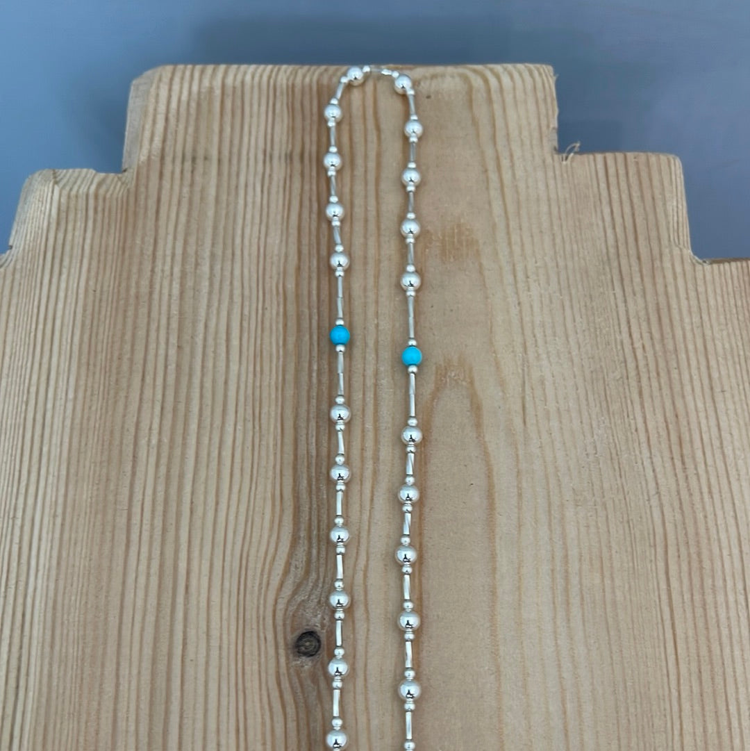 Sleeping Beauty Turquoise and Silver Rosary Necklace