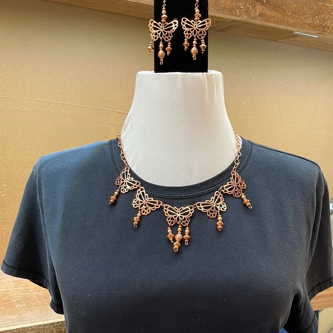 Copper Butterfly Necklace & Earring Set