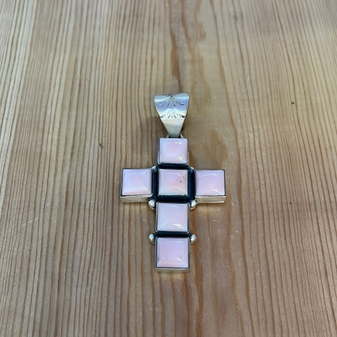 Pink Conch Shell Cross Pendant