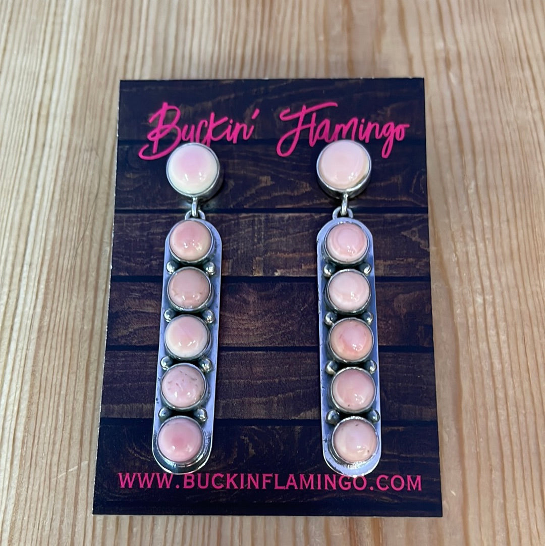 Pink Conch Post Dangle Bar Earrings