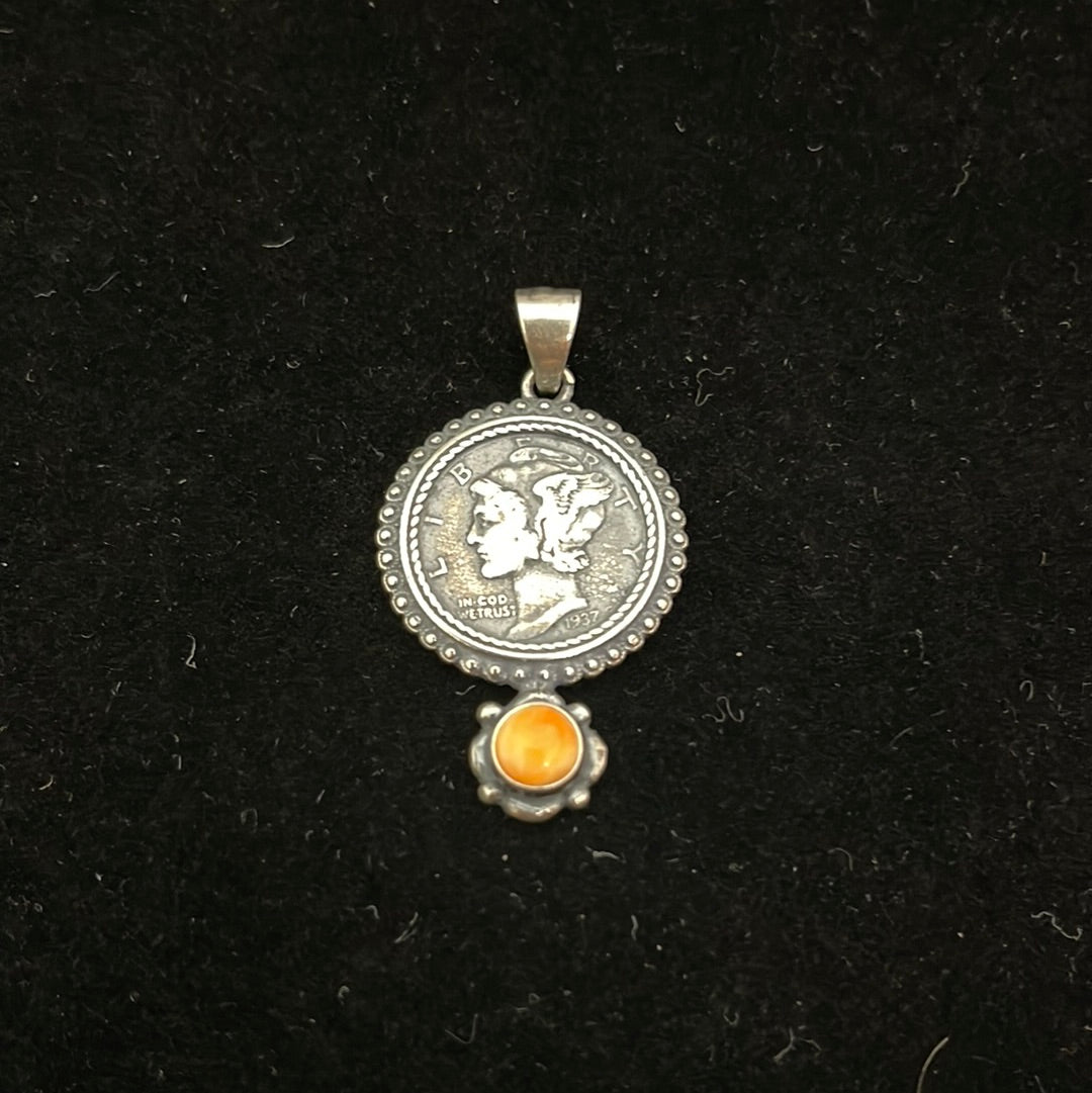 1937 Mercury Dime with Spiny Oyster Pendant