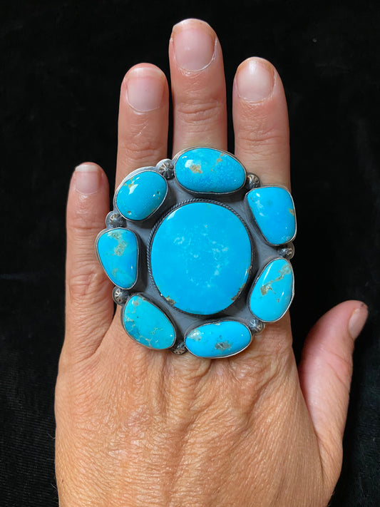 Adjustable Kingman Turquoise Cluster  Ring by Steven Nez, Navajo