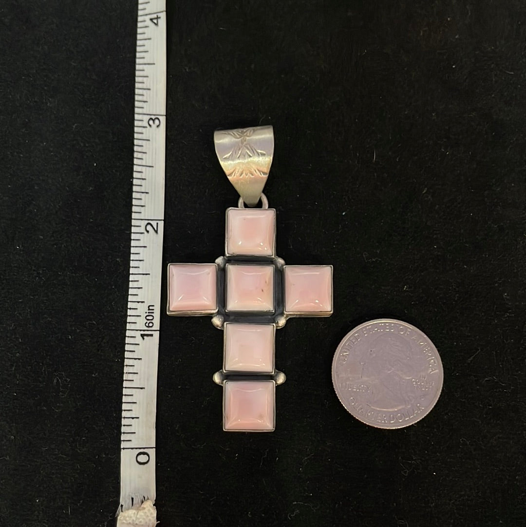 Pink Conch Shell Cross Pendant