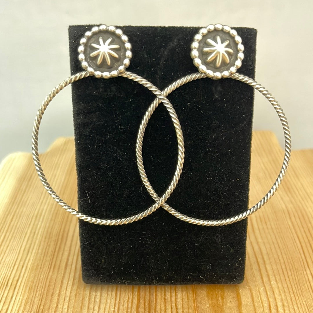 Silver Concho with Rope Hoop Post Earrings