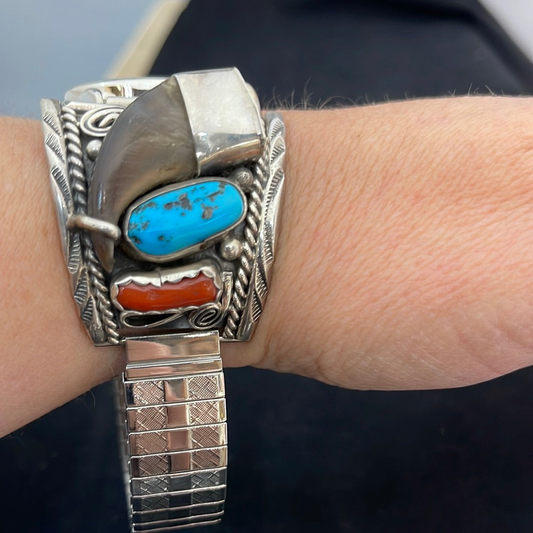 Coral, Bear Claw, and Sleeping Beauty Turquoise Watch