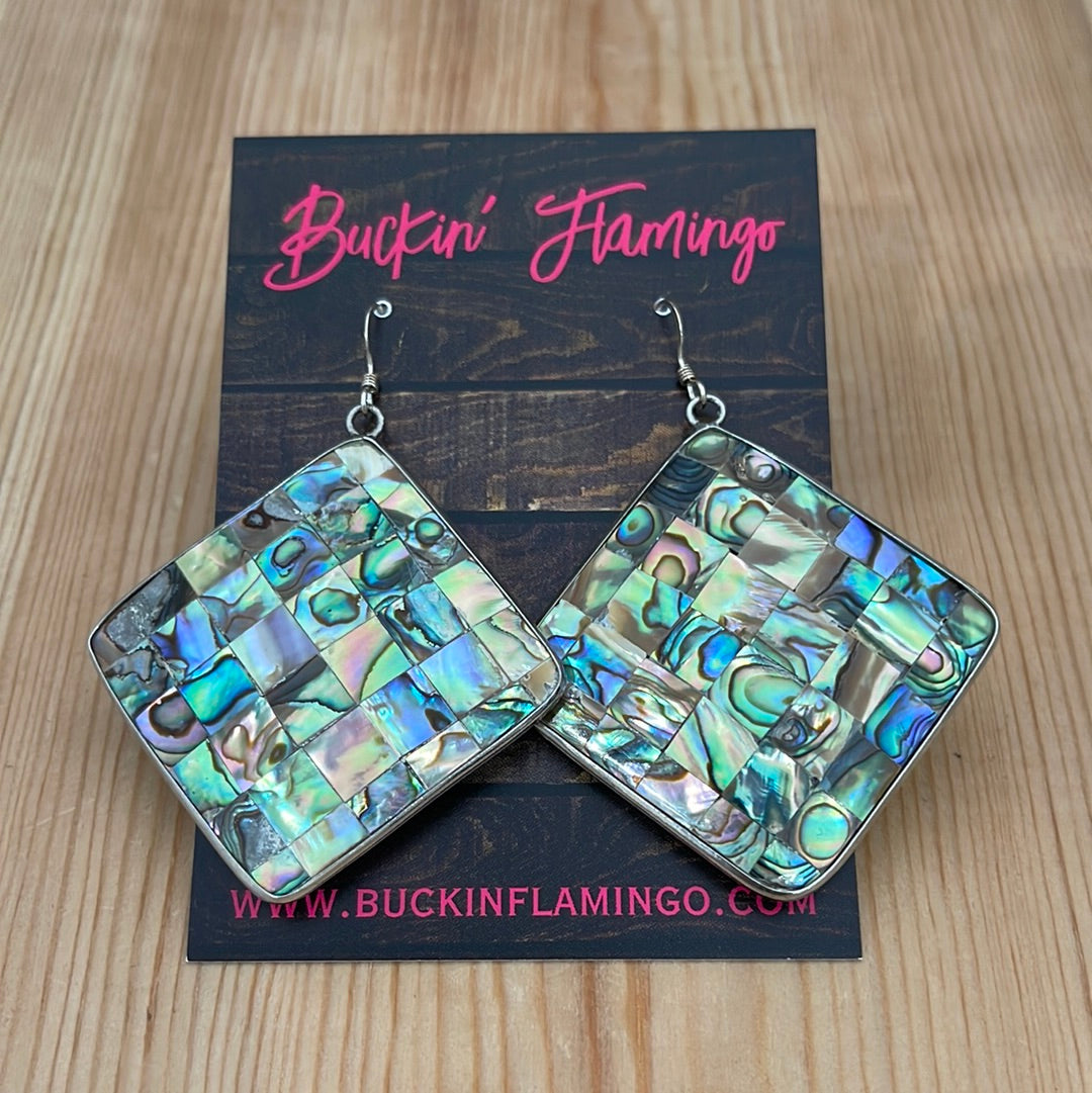 Abalone Inlay Double Sided Square Hook Earrings