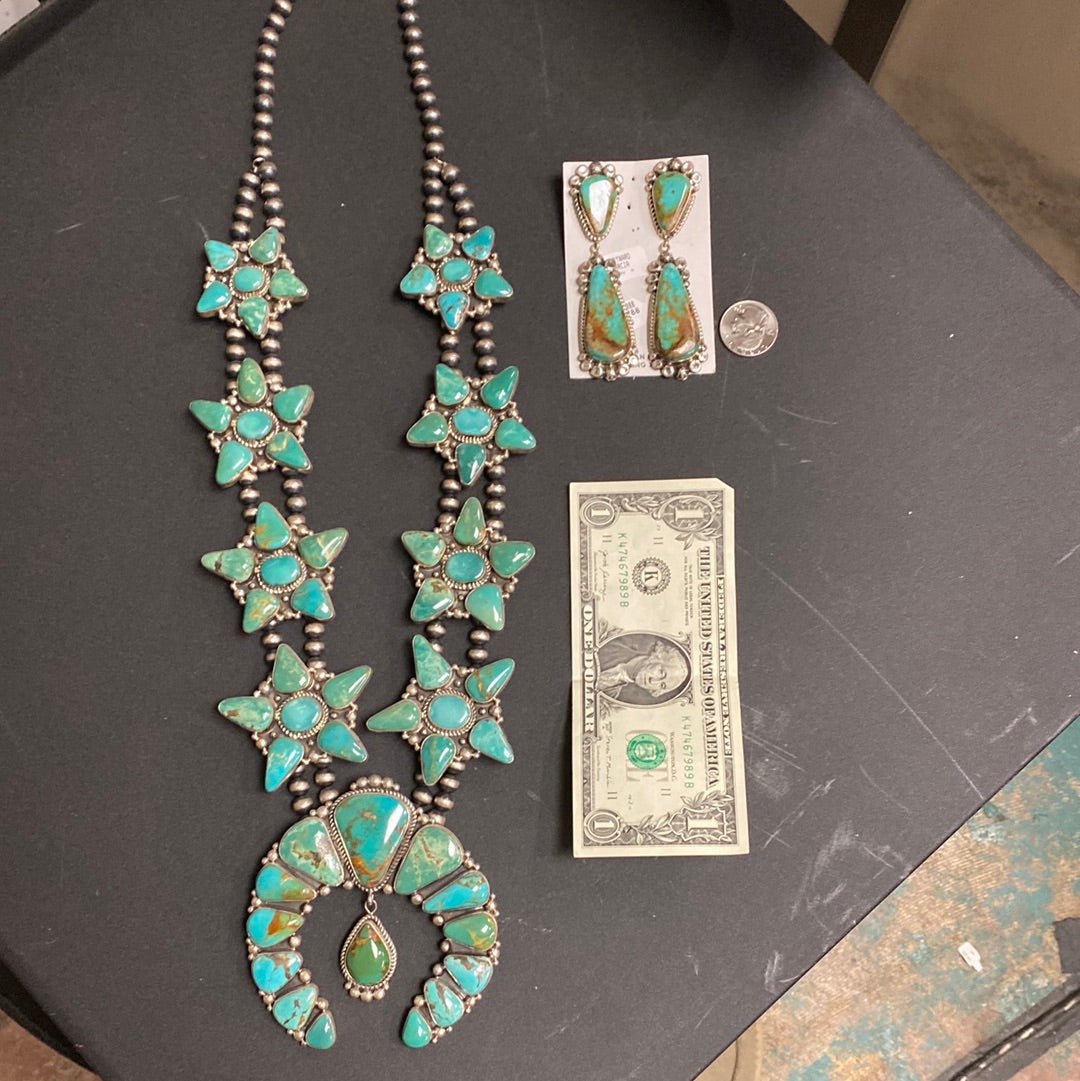 Royston Turquoise Star Squash Necklace and Earring set by Maynard Garcia