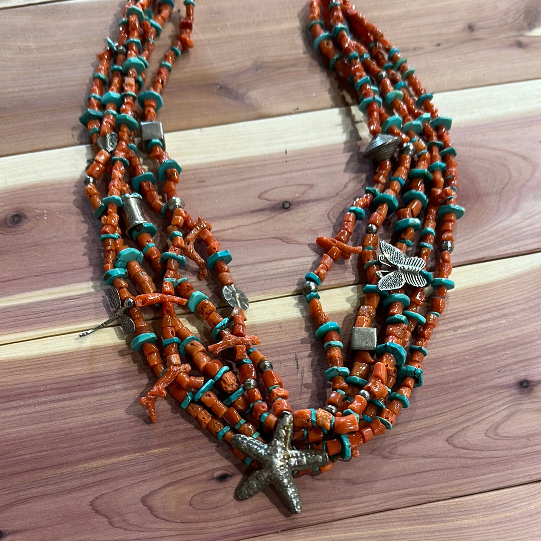 Vintage Coral and Turquoise Starfish Necklace