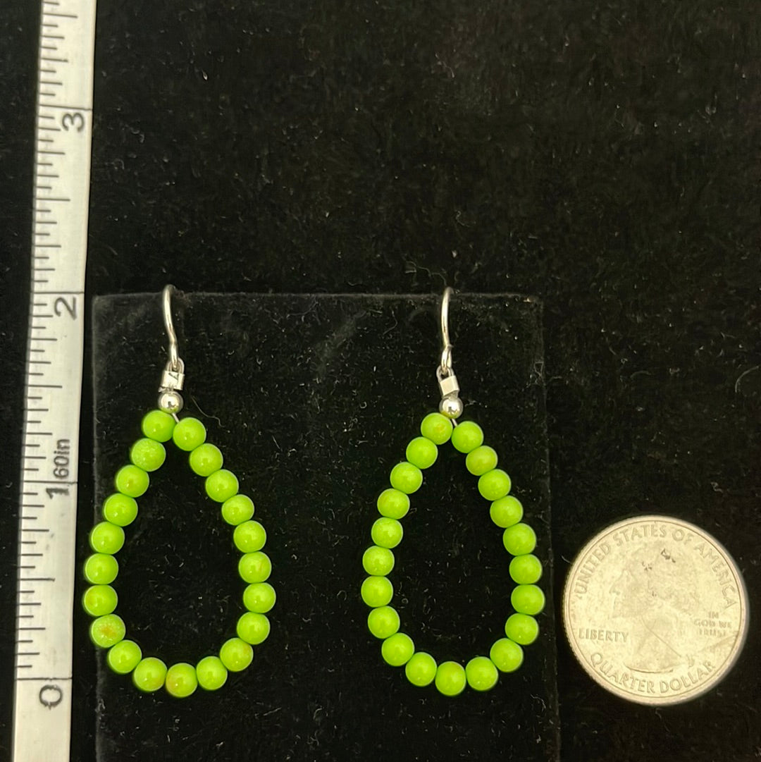 Green Gaspeite Beads in Teardrop Shape on a Hook Earring