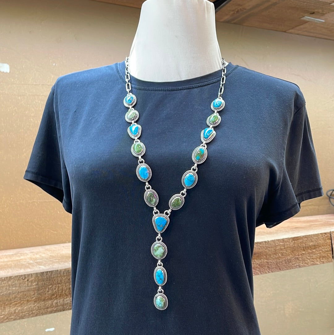 Sonoran Gold & Kingman Web Turquoise Lariat Necklace