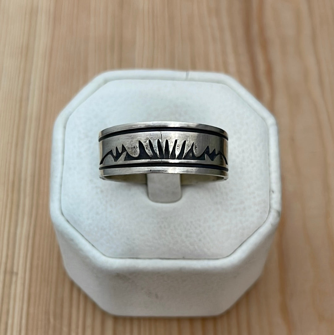 Size 14.5 - “Sun & Mount 2” Stamped Band Ring