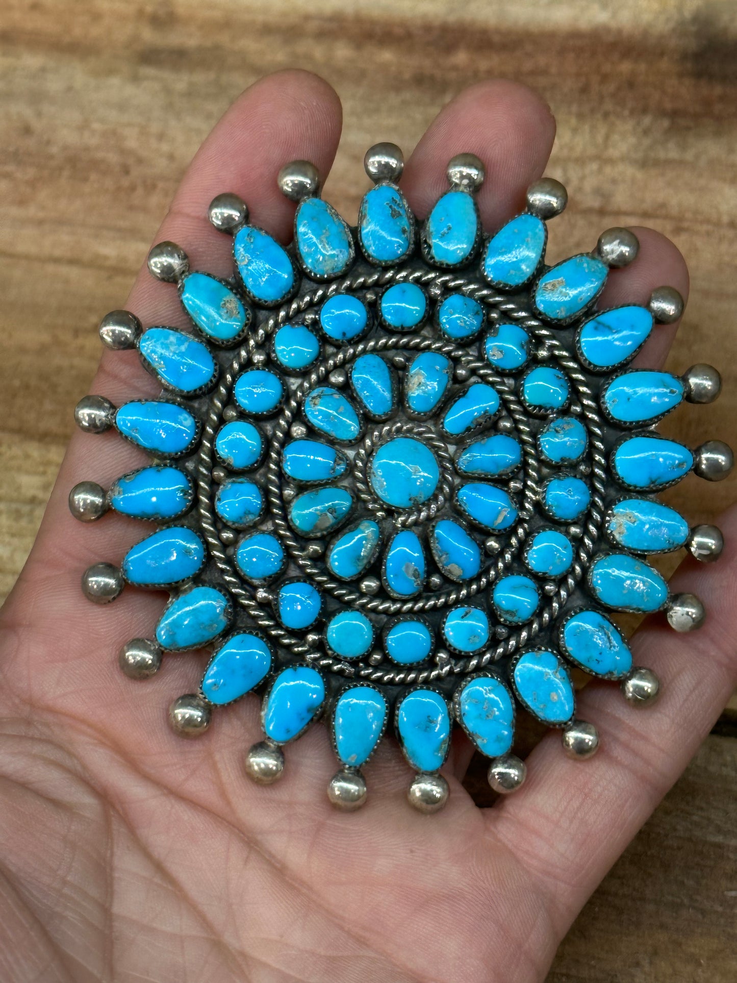 Morenci Turquoise Cluster Pin Pendant by R & B Leekya