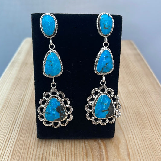 Kingman Turquoise Post Dangle Drop Earrings