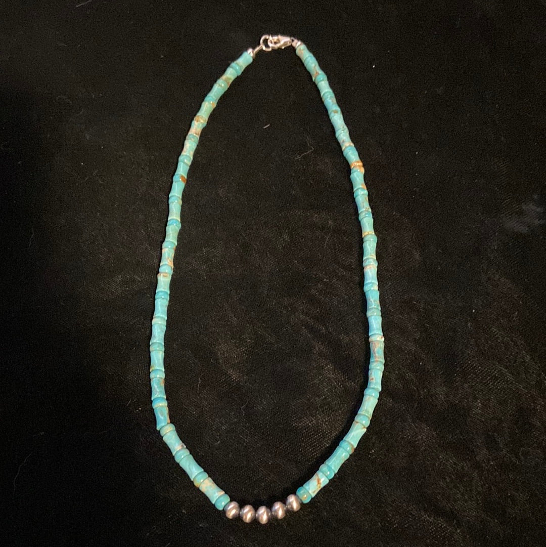 17" Turquoise Necklace with Bamboo Cut Beads