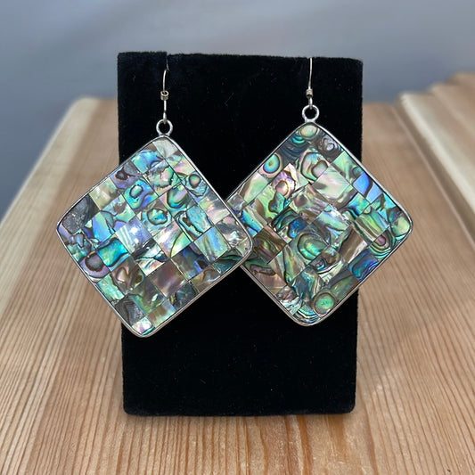 Abalone Inlay Double Sided Square Hook Earrings