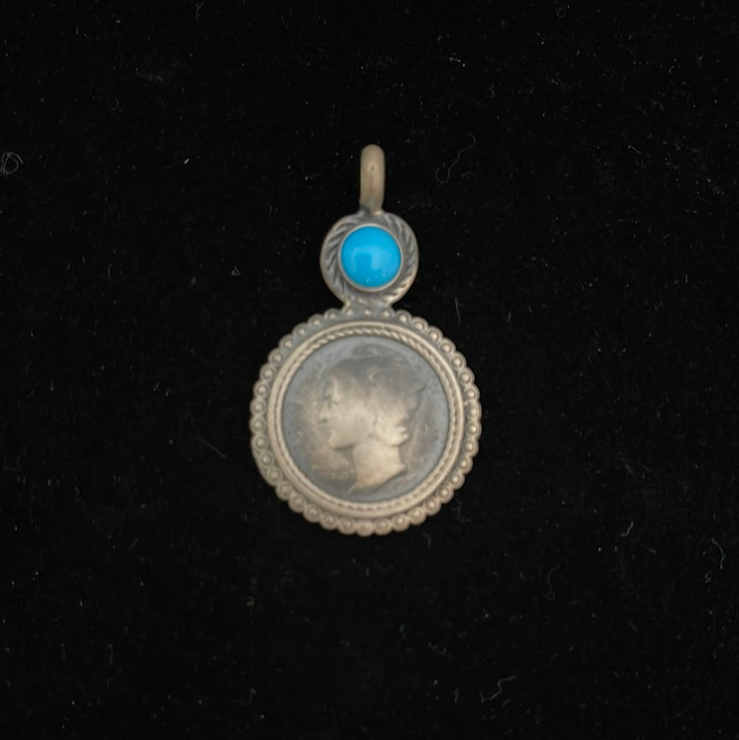 1919 Mercury Dime with Sleeping Beauty Turquoise Pendant