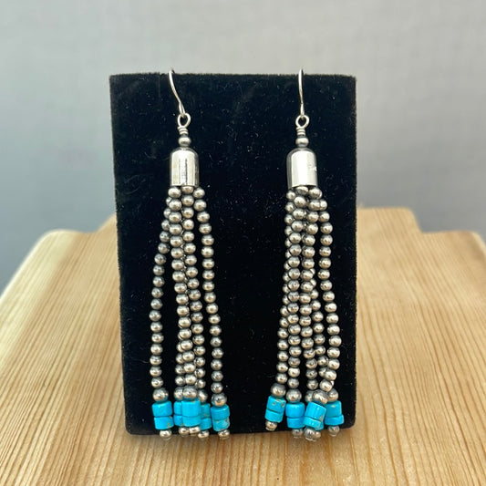 Navajo Pearls and Sleeping Beauty Turquoise Tassel Earrings