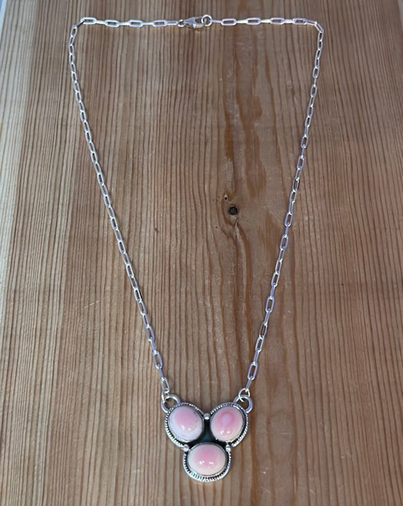 3 Oval Pink Conch Shell with Rope 19” Necklace
